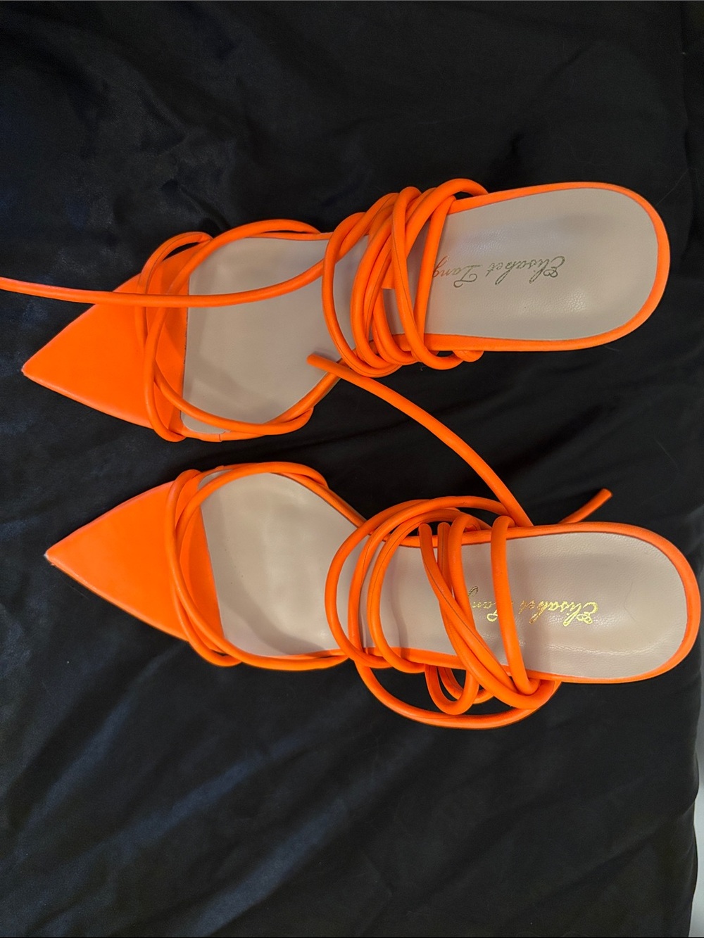Neon Orange Lace-Up Pointed Toe Heels